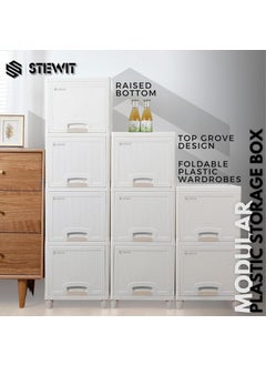 Stewit Stewit 2 Units Plastic Cupboard for Kitchen Plastic Cabinet for Storage Foldable Wardrobe for Plastic Rack for Clothes Storage Cabinet Plastic Modular Drawer Kitchen Storage BoxWhite 2 Layer  - Image 3