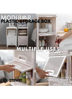 Stewit Stewit 2 Units Plastic Cupboard for Kitchen Plastic Cabinet for Storage Foldable Wardrobe for Plastic Rack for Clothes Storage Cabinet Plastic Modular Drawer Kitchen Storage BoxWhite 2 Layer  - Image 5
