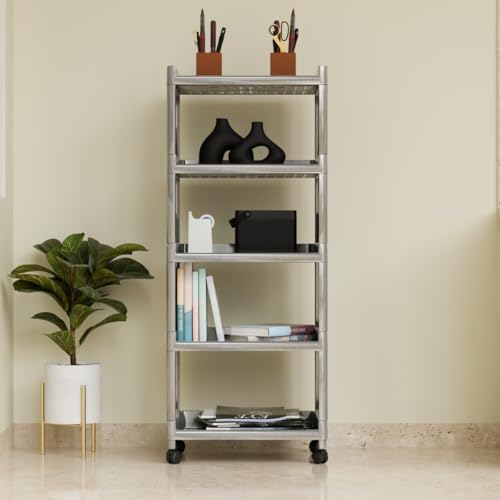 FOROLY 5-Layer Multipurpose Plastic Basket Cart: Portable Storage Solution for Any Space (5 Layer, Silver) - Image 1