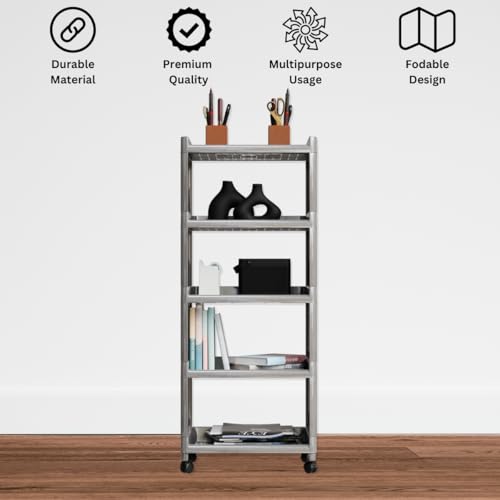 FOROLY 5-Layer Multipurpose Plastic Basket Cart: Portable Storage Solution for Any Space (5 Layer, Silver) - Image 3
