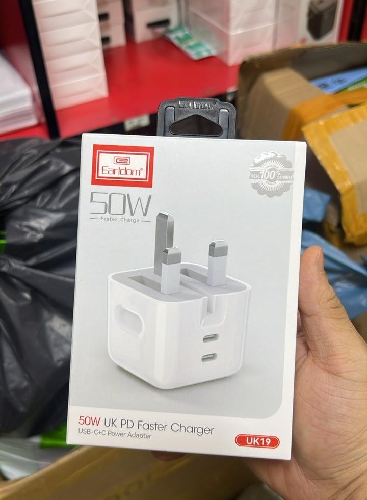 أيرلدوم شاحن سريع مزدوج يو اس بي سي 50 وات-قابس بريطاني / موديل يو سي 19 / محول حائط مدمج للآيفون والآيباد وسامسونج وماك بوك والمزيد - Image 1