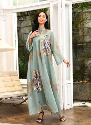 Uni Women Luxury Stand Collar Bead Embroidered Robe Maxi Dresses Exclusive  Styles Modern Stylish Abaya Middle East Arabic Banquet Wedding Party Dress  Women's Festival Clothing Green | Best Price KSA | Riyadh, Jeddah
