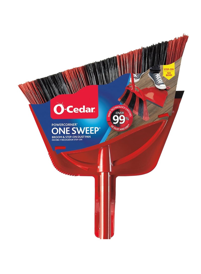 o cedar PowerCorner One sweep Broom with Step-On Dustpan and 3-Piece Handle, Red (Pack of 1) - Image 1