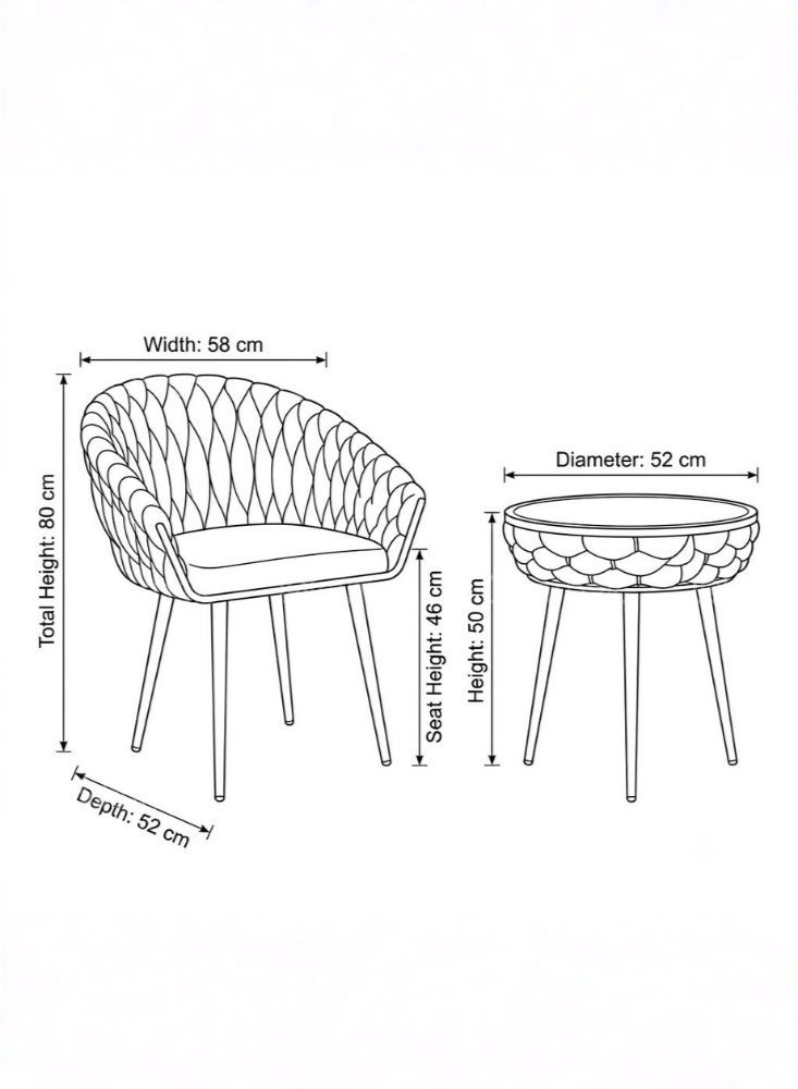 KARNAK Borgebes Sweet Set Blue, Grey & Orange Velvet Bistro Set with 2 Chairs - Image 5