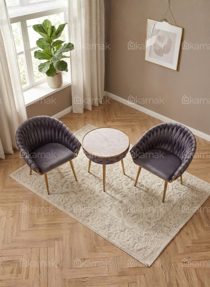 KARNAK Borgebes Sweet Set Blue, Grey & Orange Velvet Bistro Set with 2 Chairs - Image 2