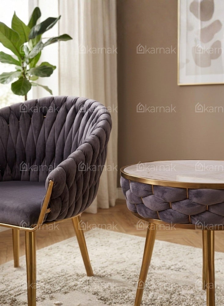 KARNAK Borgebes Sweet Set Blue, Grey & Orange Velvet Bistro Set with 2 Chairs - Image 3