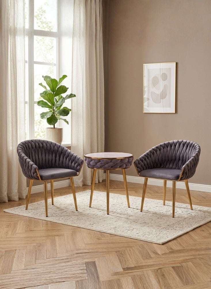 KARNAK Borgebes Sweet Set Blue, Grey & Orange Velvet Bistro Set with 2 Chairs - Image 1