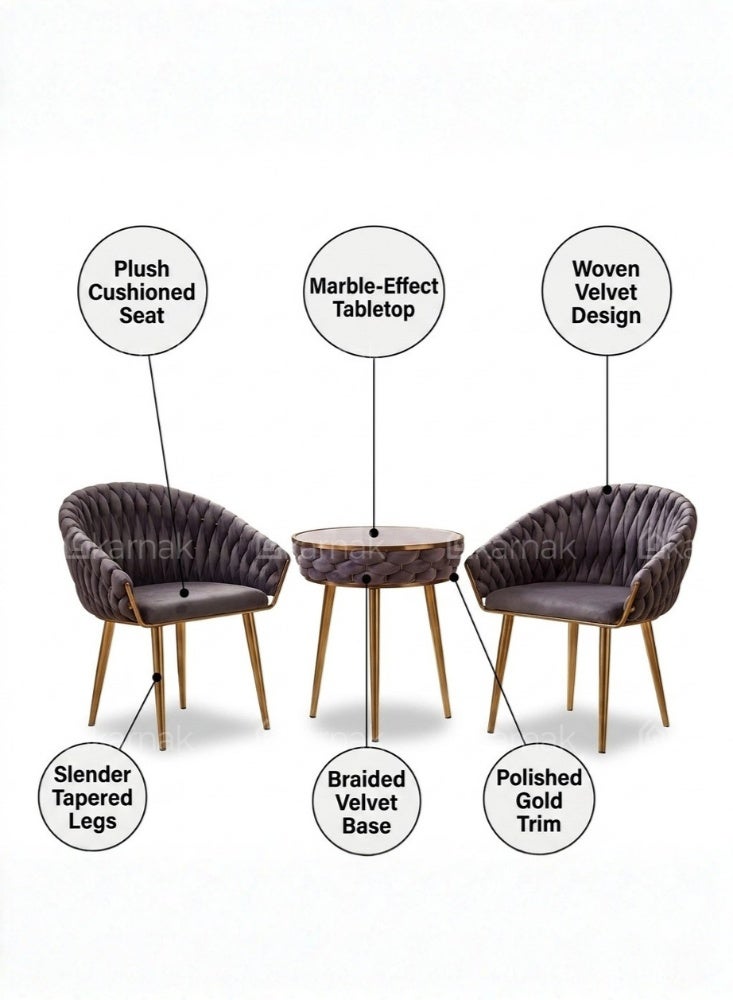 KARNAK Borgebes Sweet Set Blue, Grey & Orange Velvet Bistro Set with 2 Chairs - Image 4