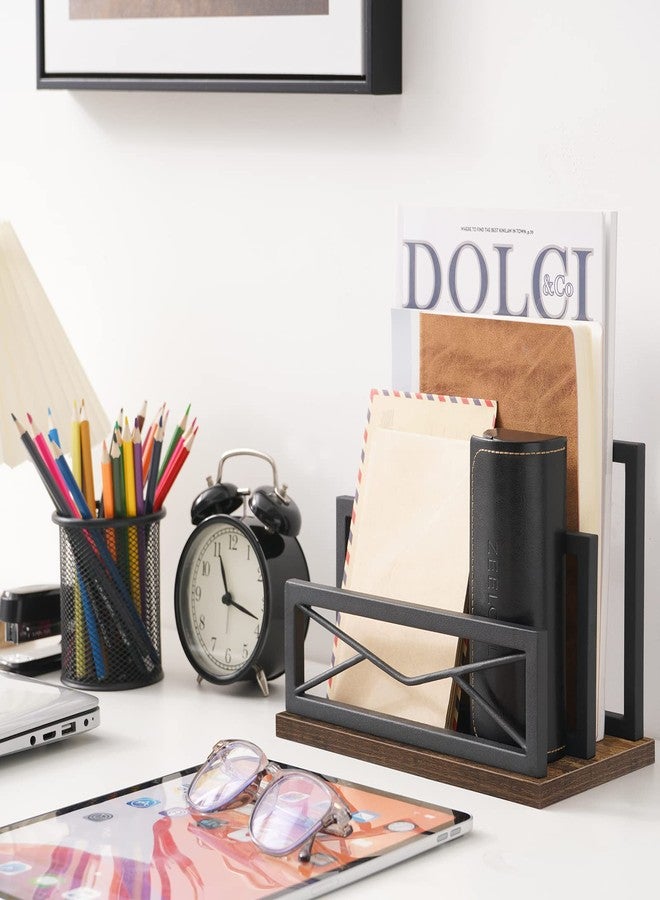Snughome Desktop Mail Organizer, Desk Mail Organizer with 2-Slot Matte Black Metal Desktop Mail Sorter, Metal Storage File Holder Letter Sorter Organizer for Home or Office, Rustic Brown - Image 3