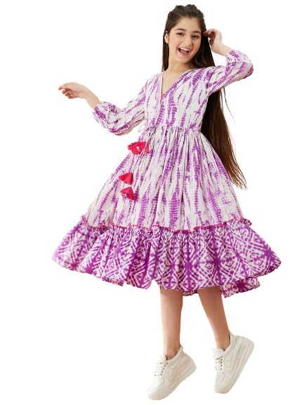 Pspeaches Girls Tie And Dye Cotton A-Line Midi Dress (Purple-14-15Y) - Image 5