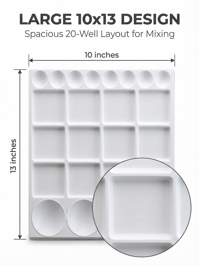 DUGATO Large Paint Palette Trays (2 Pack, 10x13) - 20-Well Plastic Mixing Palettes for Acrylic, Oil, Watercolor & Gouache Paints - Artist Supplies - Image 2