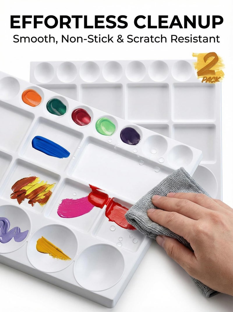 DUGATO Large Paint Palette Trays (2 Pack, 10x13) - 20-Well Plastic Mixing Palettes for Acrylic, Oil, Watercolor & Gouache Paints - Artist Supplies - Image 4