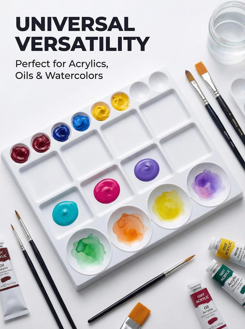 DUGATO Large Paint Palette Trays (2 Pack, 10x13) - 20-Well Plastic Mixing Palettes for Acrylic, Oil, Watercolor & Gouache Paints - Artist Supplies - Image 5