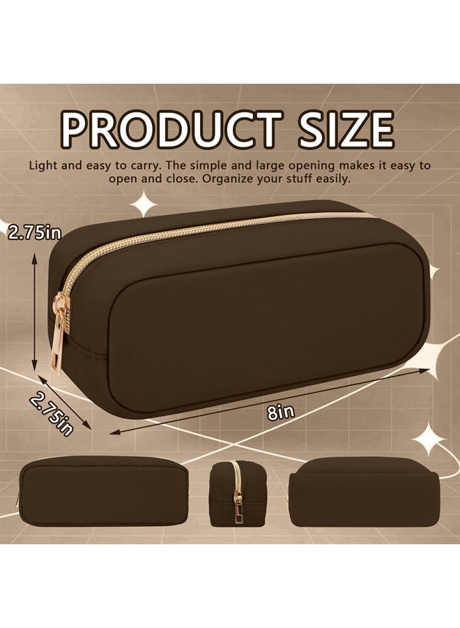 Iqimott حقيبة مكياج صغيرة من النايلون، حقيبة تجميل رفيعة بسحاب، حقيبة فرش مكياج أنيقة، حقيبة مستحضرات تجميل مدمجة، حقيبة أدوات شخصية، حقيبة نقود سفر مقاومة للماء، حقيبة تخزين للسيدات والفتيات والمراهقات (بني) - Image 1