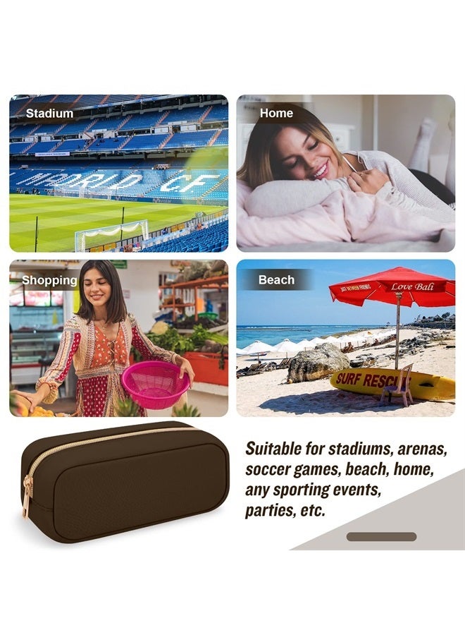 Iqimott حقيبة مكياج صغيرة من النايلون، حقيبة تجميل رفيعة بسحاب، حقيبة فرش مكياج أنيقة، حقيبة مستحضرات تجميل مدمجة، حقيبة أدوات شخصية، حقيبة نقود سفر مقاومة للماء، حقيبة تخزين للسيدات والفتيات والمراهقات (بني) - Image 3