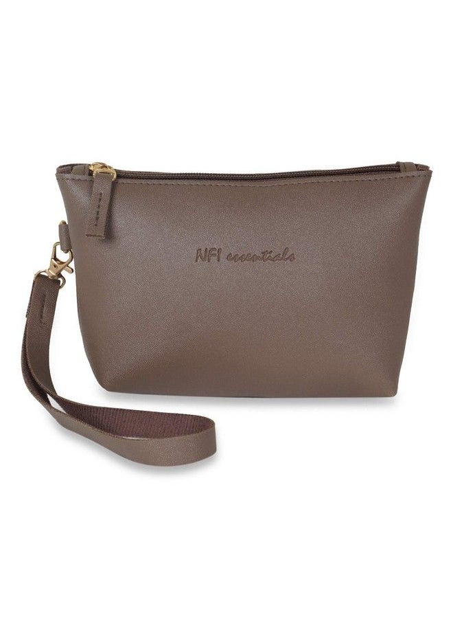 NFI essentials Pu Makeup Pouches For Stylish Women Makeup Bag Accessories Travel Cosmetic Bags Make Up Pouch Girls Set Of 2 Brown D Green  - Image 3