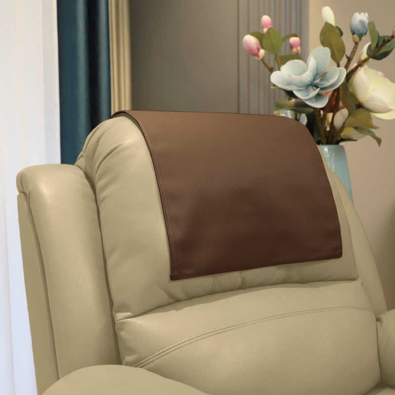 AmazeCov Premium Headrest Cover for Recliner Chair Flame Retardant Faux Leather Recliner Headrest Protector Wear Resistant Recliner Headrest Cover for Office Chair Theater Seat 16W27L Brown