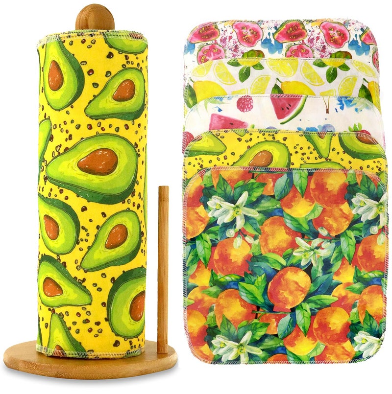 ROGITU 25 Pack Reusable Paper Towels, Paperless Towels Roll Washable Cotton Cloth for Kitchen Towels Zero Waste Products Alternative Paper Towels Alternative (Fruit01) - Image 1