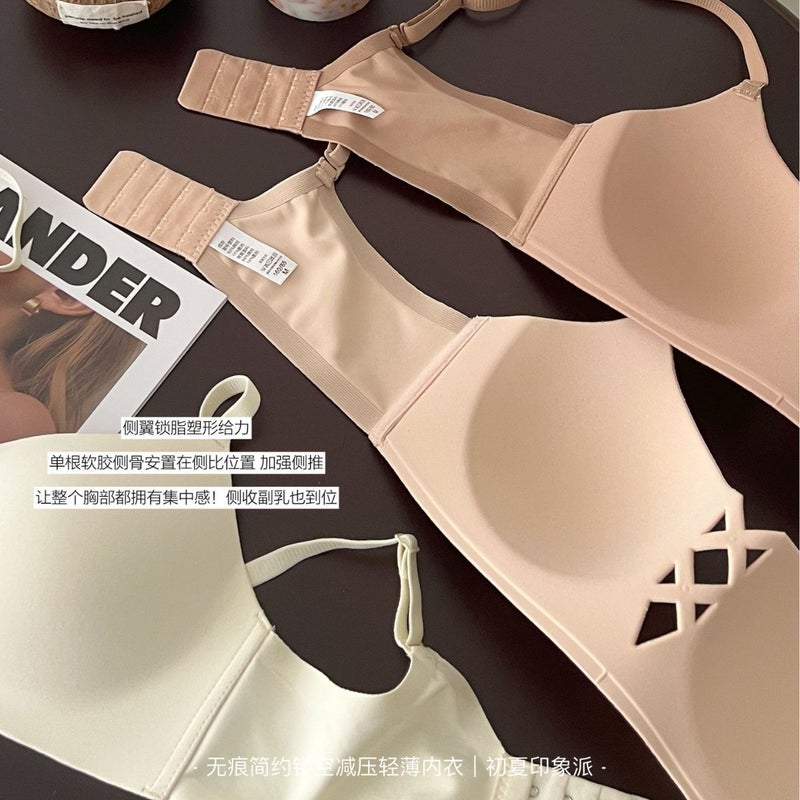Traceless Underwear Womens Half Cup Thin Anti-sagging Upper Bra Push-up Bra Small Chest Gap Non-rimless Tube-top Cross-border White - Image 3