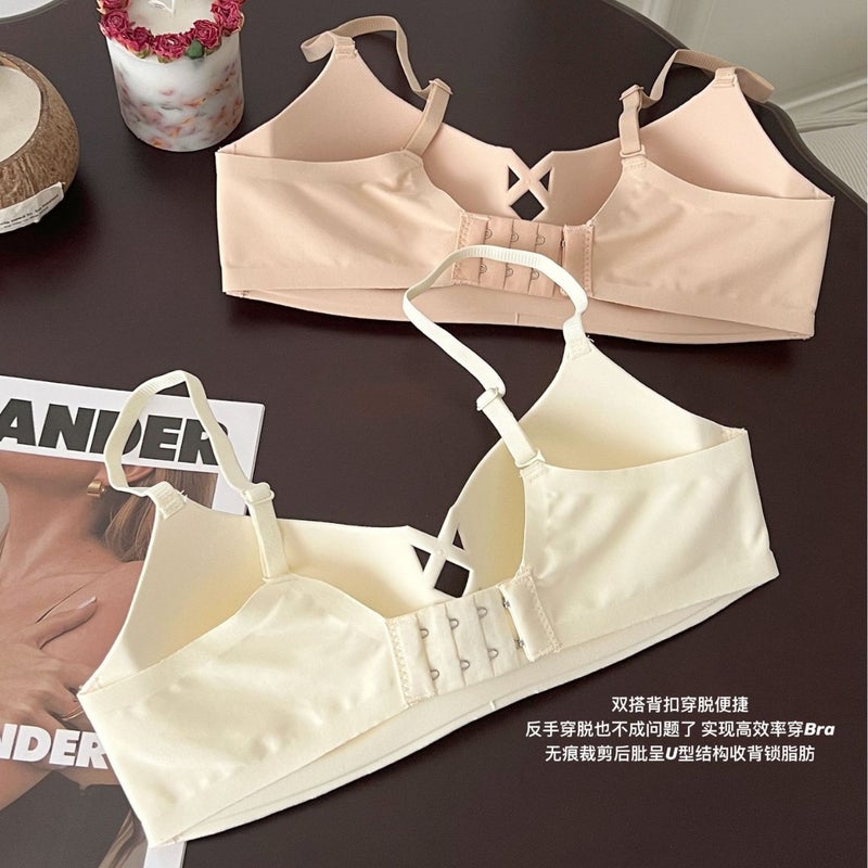 Traceless Underwear Womens Half Cup Thin Anti-sagging Upper Bra Push-up Bra Small Chest Gap Non-rimless Tube-top Cross-border White - Image 4
