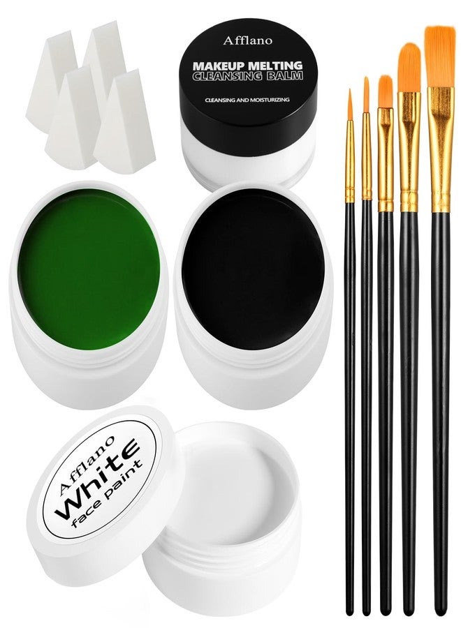 ecofavor Black White Green Face Paint Kit - 3×50g Oil-Based Grease Makeup with Remover Balm, Brushes & Sponges - Waterproof, Sweat-Proof, Full Coverage Halloween, Cosplay & Stage SFX Makeup - Image 1