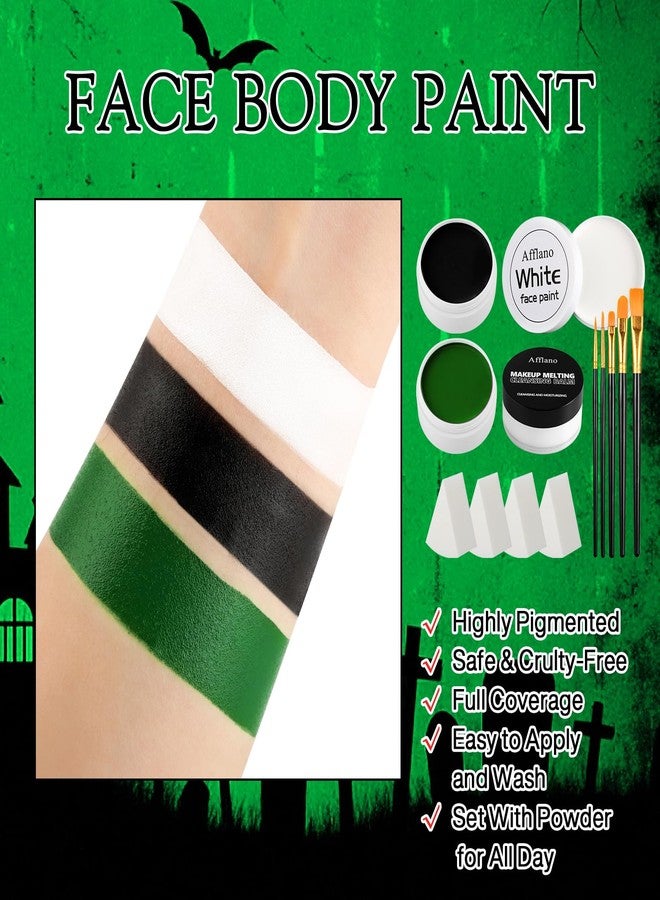 ecofavor Black White Green Face Paint Kit - 3×50g Oil-Based Grease Makeup with Remover Balm, Brushes & Sponges - Waterproof, Sweat-Proof, Full Coverage Halloween, Cosplay & Stage SFX Makeup - Image 2