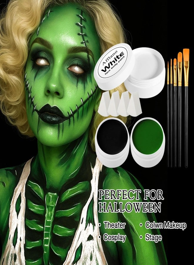 ecofavor Black White Green Face Paint Kit - 3×50g Oil-Based Grease Makeup with Remover Balm, Brushes & Sponges - Waterproof, Sweat-Proof, Full Coverage Halloween, Cosplay & Stage SFX Makeup - Image 3