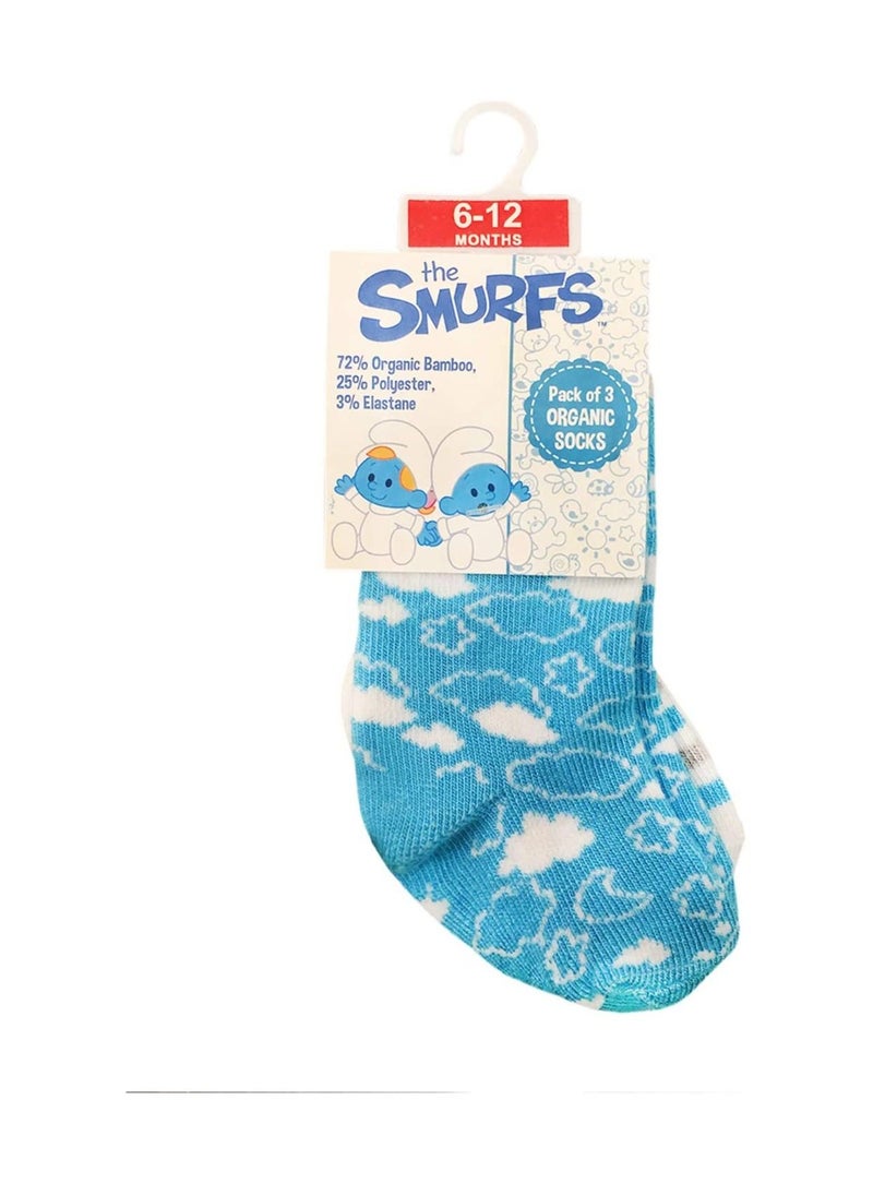 THE SMURFS Smurf Bamboo Cotton Sock - Printed (Pack Of 3) - Cyan/Grey/White 6-12M  - Image 1