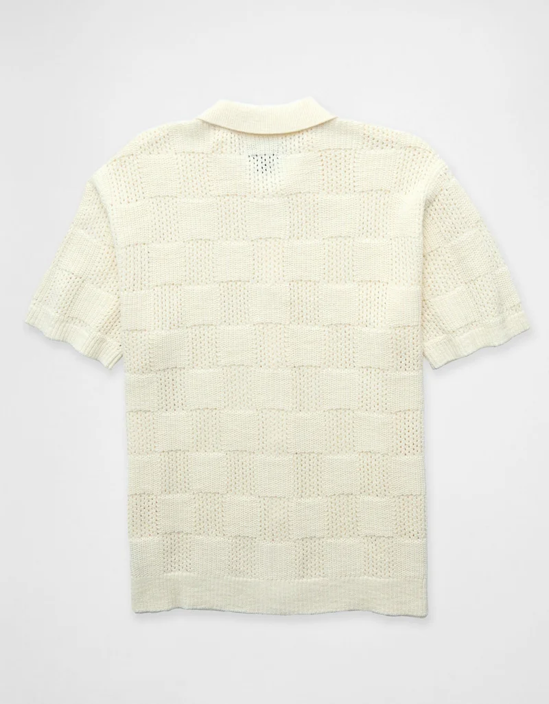 American Eagle AE Weekend Checkerboard Button-Up Sweater Polo Shirt