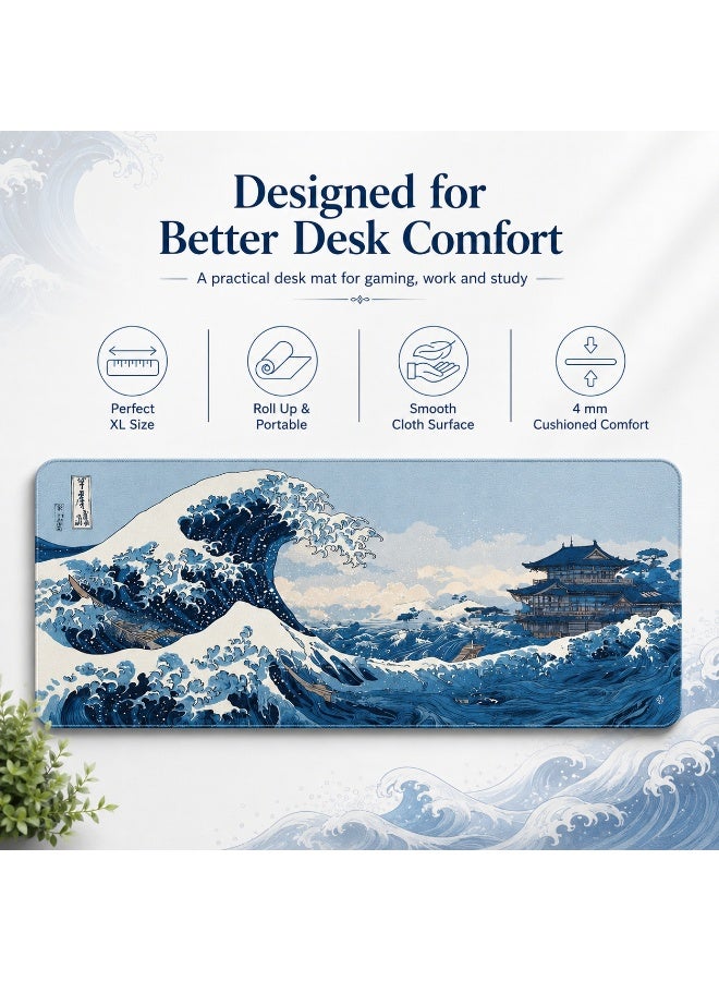 سان يي ماوس باد ألعاب XL مقاس 80 × 30 سم، حصيرة مكتب كبيرة بنقشة أمواج البحر - Image 3