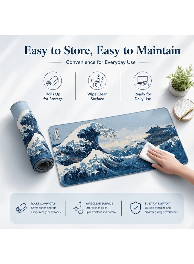 سان يي ماوس باد ألعاب XL مقاس 80 × 30 سم، حصيرة مكتب كبيرة بنقشة أمواج البحر - Image 4