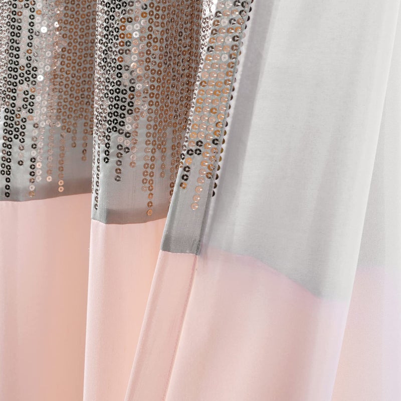 Lush Decor Night Sky Window Curtain Panel  Single  42"" W x 63"" L  Navy & White - Sequin Curtains - Sparkle & Color Block Design - Modern Glam Decor - Short Curtains For Bedroom & Living Room - Image 5