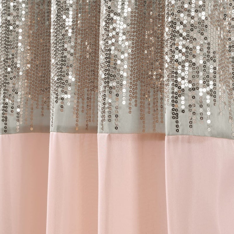 Lush Decor Night Sky Window Curtain Panel  Single  42"" W x 63"" L  Navy & White - Sequin Curtains - Sparkle & Color Block Design - Modern Glam Decor - Short Curtains For Bedroom & Living Room - Image 3