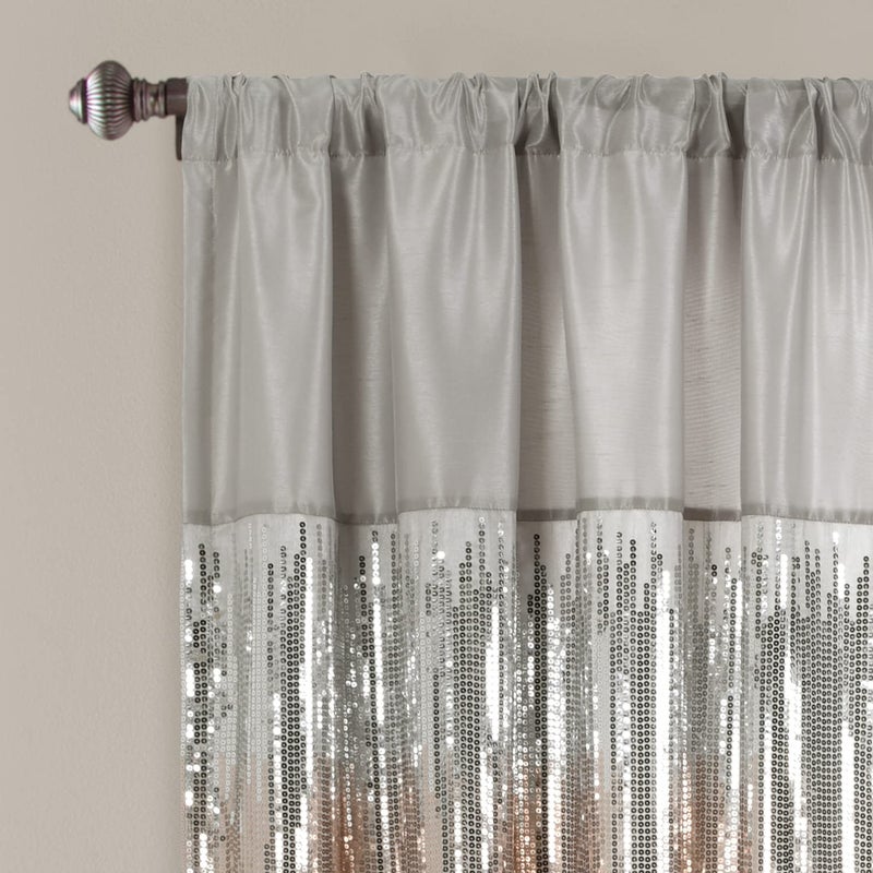 Lush Decor Night Sky Window Curtain Panel  Single  42"" W x 63"" L  Navy & White - Sequin Curtains - Sparkle & Color Block Design - Modern Glam Decor - Short Curtains For Bedroom & Living Room - Image 2