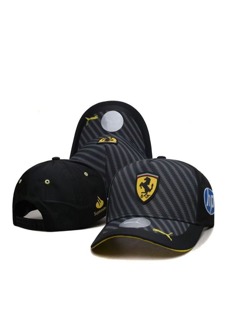 Ferrari Racing Team Carbon - Pattern Splicing Yellow - Logo Racing Baseball Cap