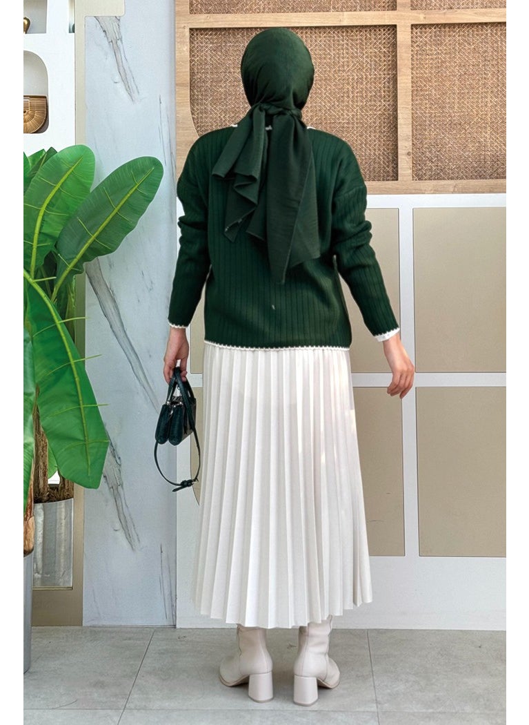 Bym Fashion - Stone Button Detailed Knitwear Cardigan 2-1570 Emerald - Image 1