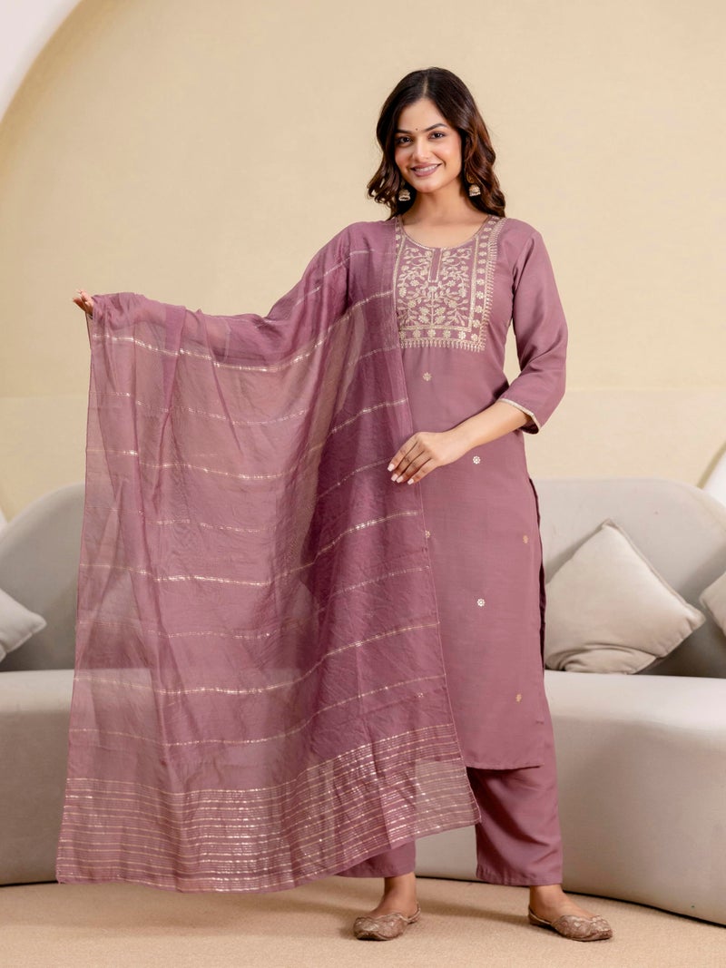 TRENDMALLS Women's Cotton Embroidery Kurta Pant with Dupatta Set (G365-Peach-XXL) - Image 3