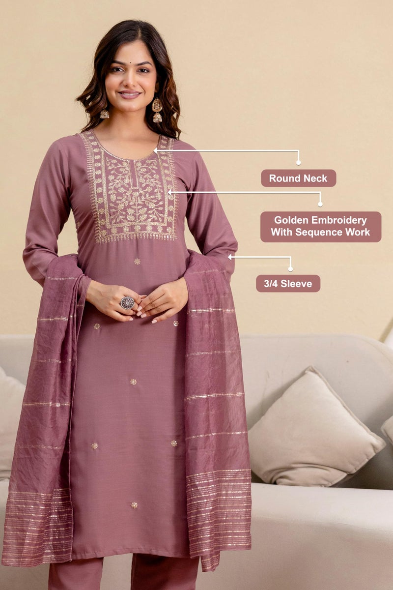TRENDMALLS Women's Cotton Embroidery Kurta Pant with Dupatta Set (G365-Peach-XXL) - Image 4