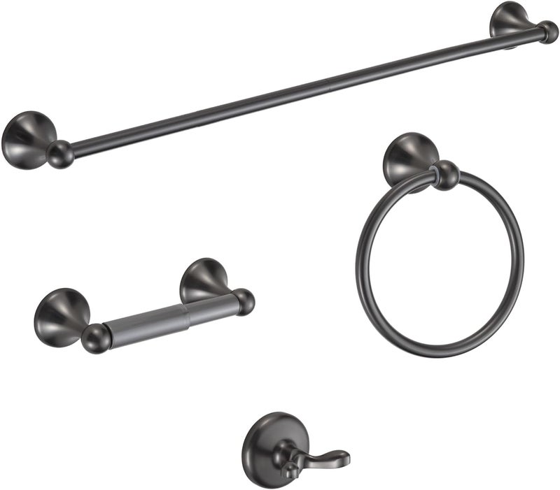BGL Bathroom Hardware Set Grey Electroplating 4-Piece Bathroom Accessories Set Wall Mounted Adjustable Towel Bar Robe Hook Toilet Paper Holder Towel Ring Glossy Grey - Image 1