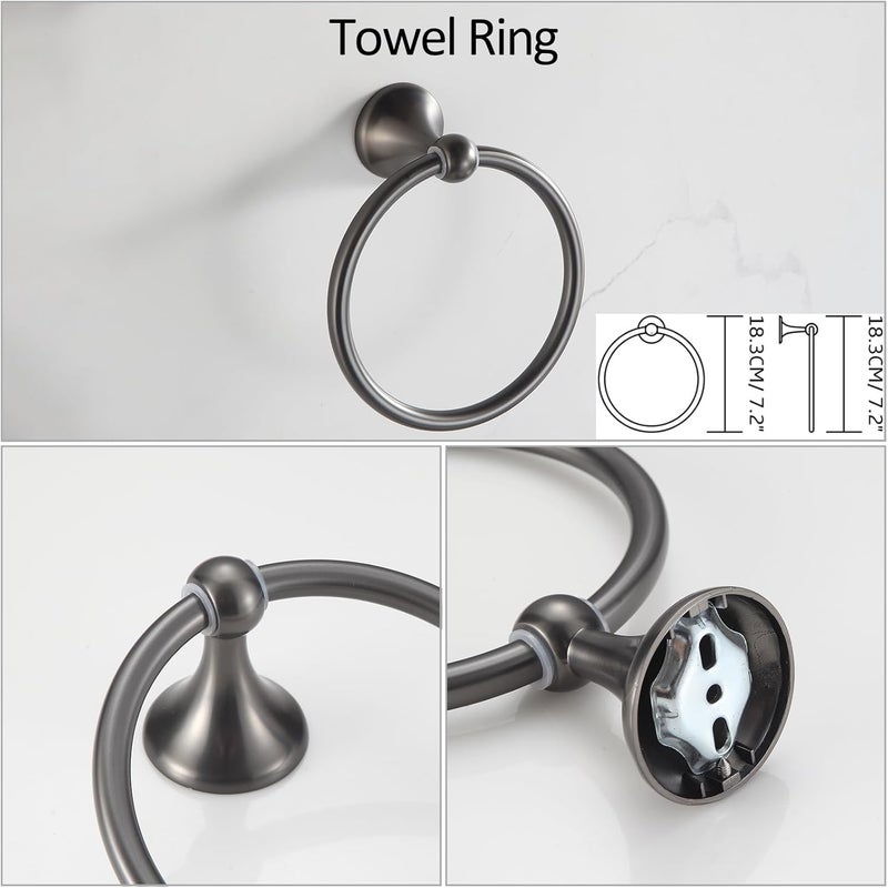 BGL Bathroom Hardware Set Grey Electroplating 4-Piece Bathroom Accessories Set Wall Mounted Adjustable Towel Bar Robe Hook Toilet Paper Holder Towel Ring Glossy Grey - Image 4