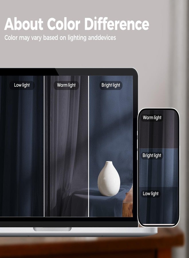 Swandream 100% Blackout Curtains for Bedroom, Double Layer Navy Blue Curtains, Black Out Curtain 84 inch long With Sheer Overlay for Living Room, Room Darkening Window Drapes with Grommet, 52"W x 84"L - Image 5
