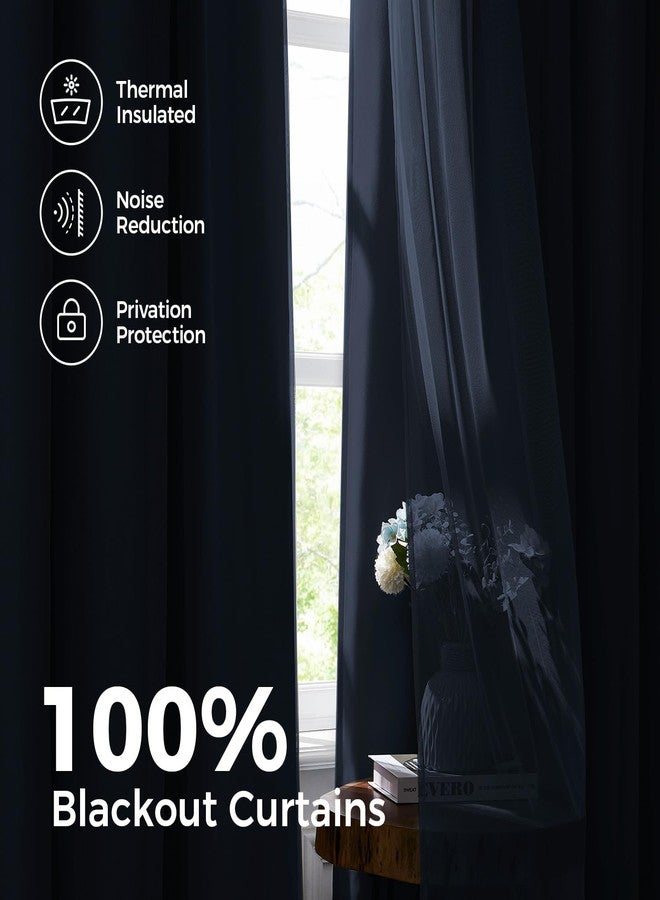 Swandream 100% Blackout Curtains for Bedroom, Double Layer Navy Blue Curtains, Black Out Curtain 84 inch long With Sheer Overlay for Living Room, Room Darkening Window Drapes with Grommet, 52"W x 84"L - Image 3