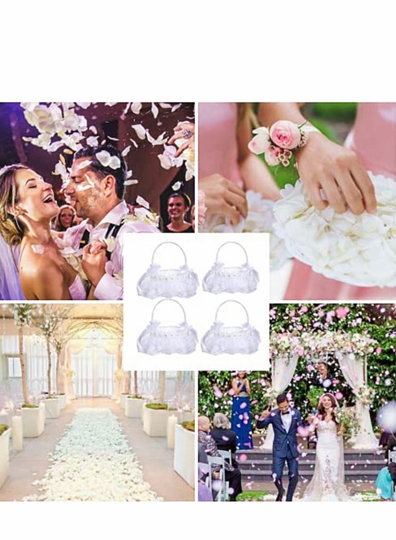 Excefore Flower Girl Baskets for Weddings, 4 Pcs White Small Basket with Handle Vintage Jute Roses Rustic Wedding With Lace Satin Party Decoration  - Image 4