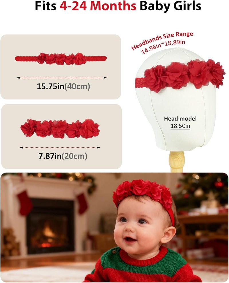 Fmeida Baby Girls Headbands for 4-24M | Soft Flower Crown (Fits 14.96"-18.89" Head) - Image 3