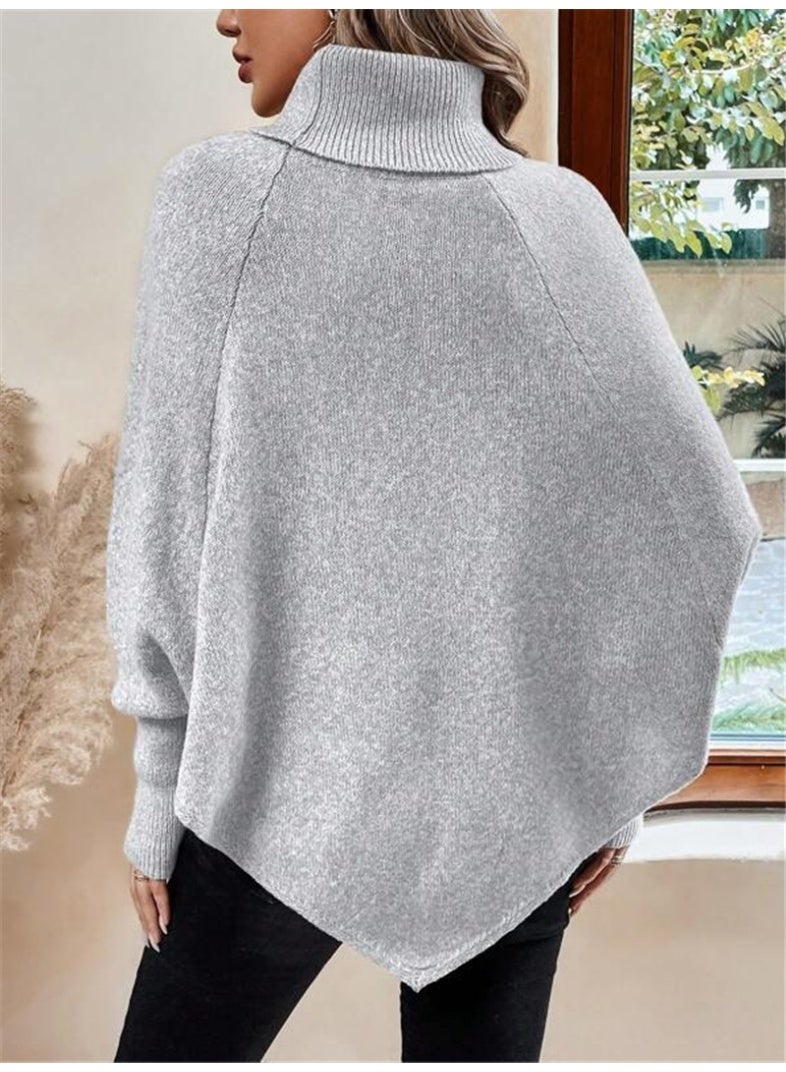general 2025-2026 Autumn-Winter Plaid Women's Sweater Fashion High-neck Buttoned Long-Sleeved Batwing Top - Image 2