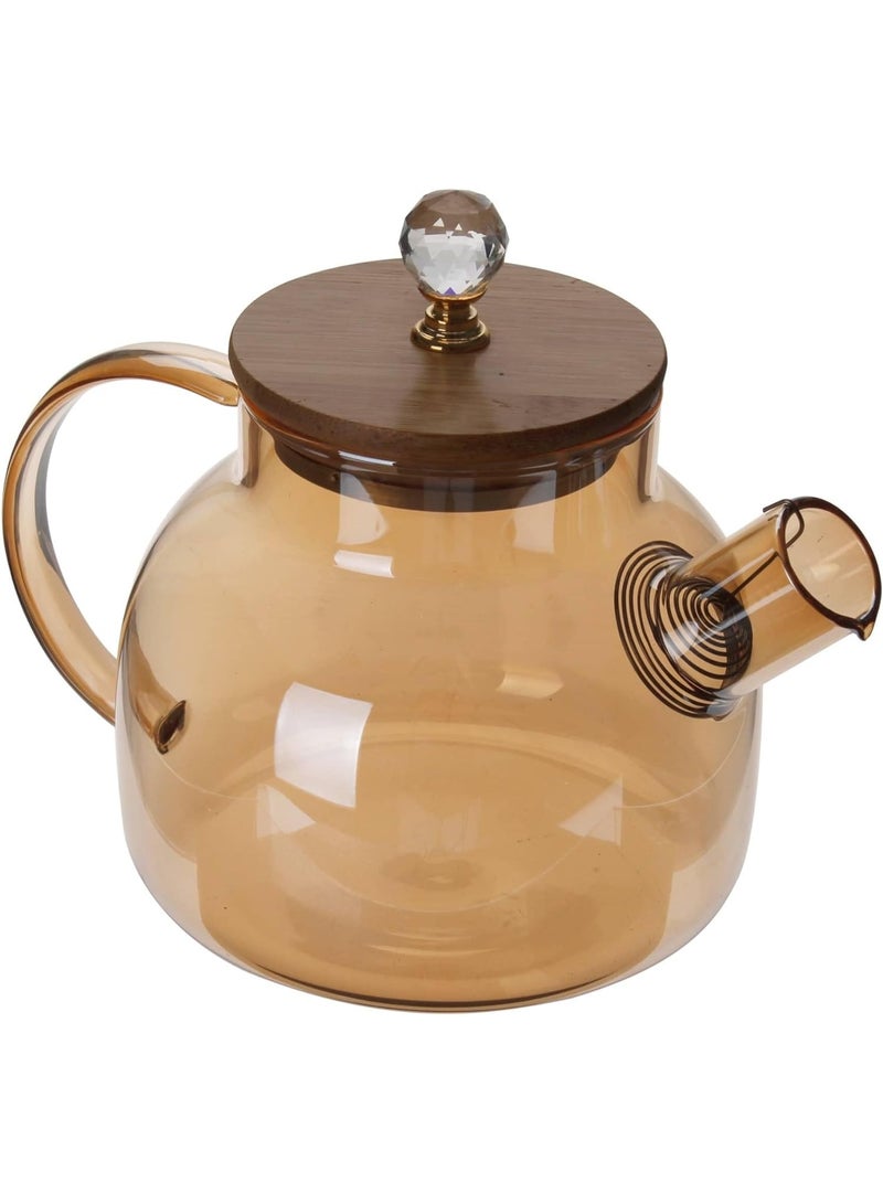 1000ml Glass Teapot with Bamboo Wood Lid, Stovetop Safe Borosilicate Teapot, Glass Water Kettle with Stainless Steel Infuser Heat Resistant  - Image 1