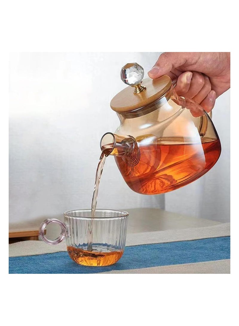 1000ml Glass Teapot with Bamboo Wood Lid, Stovetop Safe Borosilicate Teapot, Glass Water Kettle with Stainless Steel Infuser Heat Resistant  - Image 3