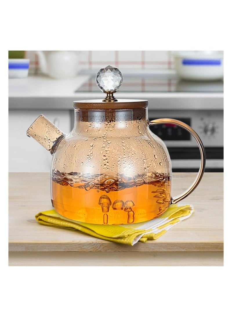 1000ml Glass Teapot with Bamboo Wood Lid, Stovetop Safe Borosilicate Teapot, Glass Water Kettle with Stainless Steel Infuser Heat Resistant  - Image 2