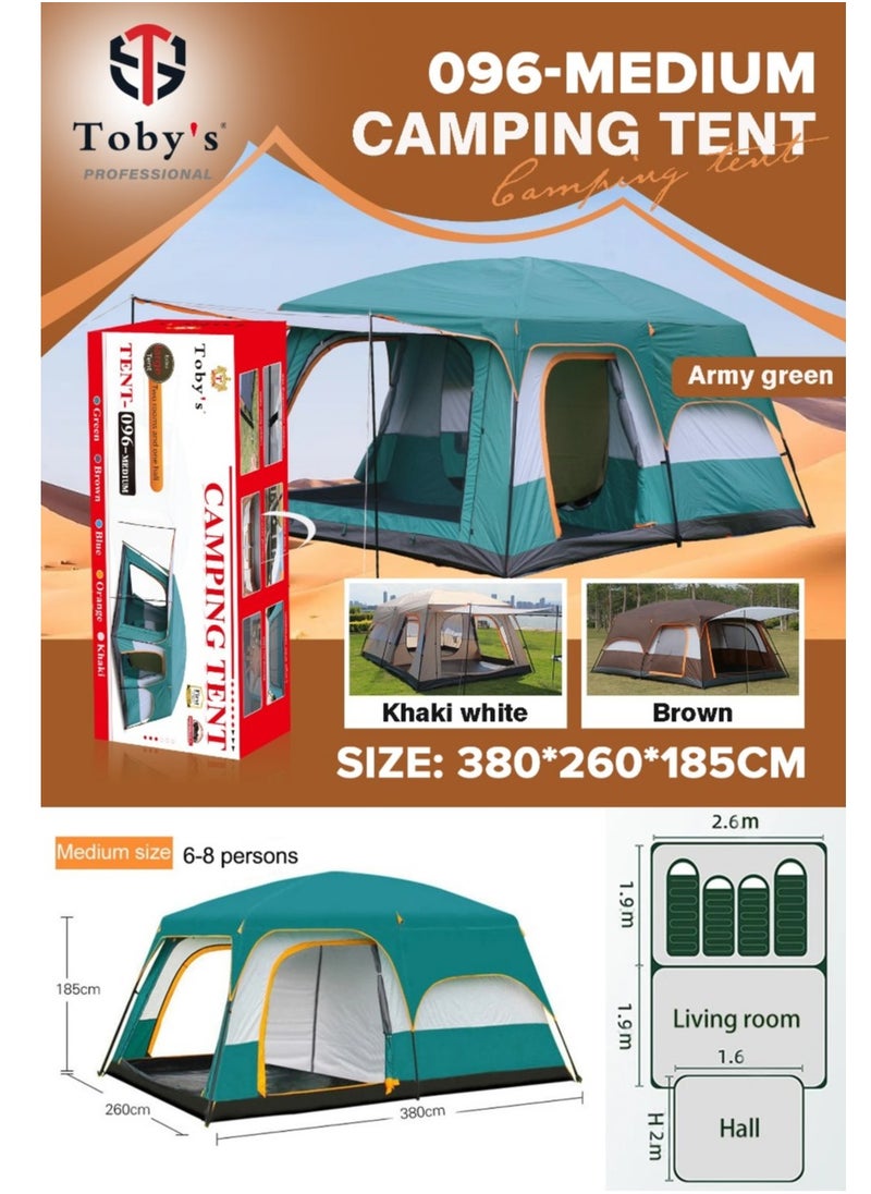 Toby's - Toby’s New 6-8 person double layer outdoor camping tent two bedrooms and a living room family cabin (Green) - Image 1
