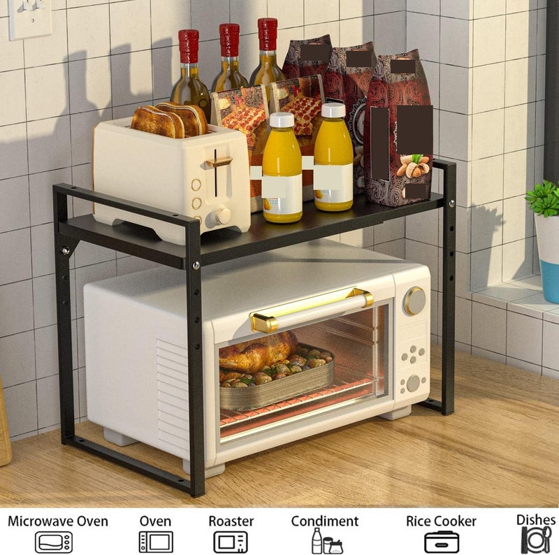INDIAN DECOR. 35501 Space Saving Kitchen Storage Shelf Black Metal Kitchen Shelf, Microwave Oven Oven, Utility Home Kitchen Storage Rack, Kitchen Organizer Bearing 50kg (Black), Standard - Image 2